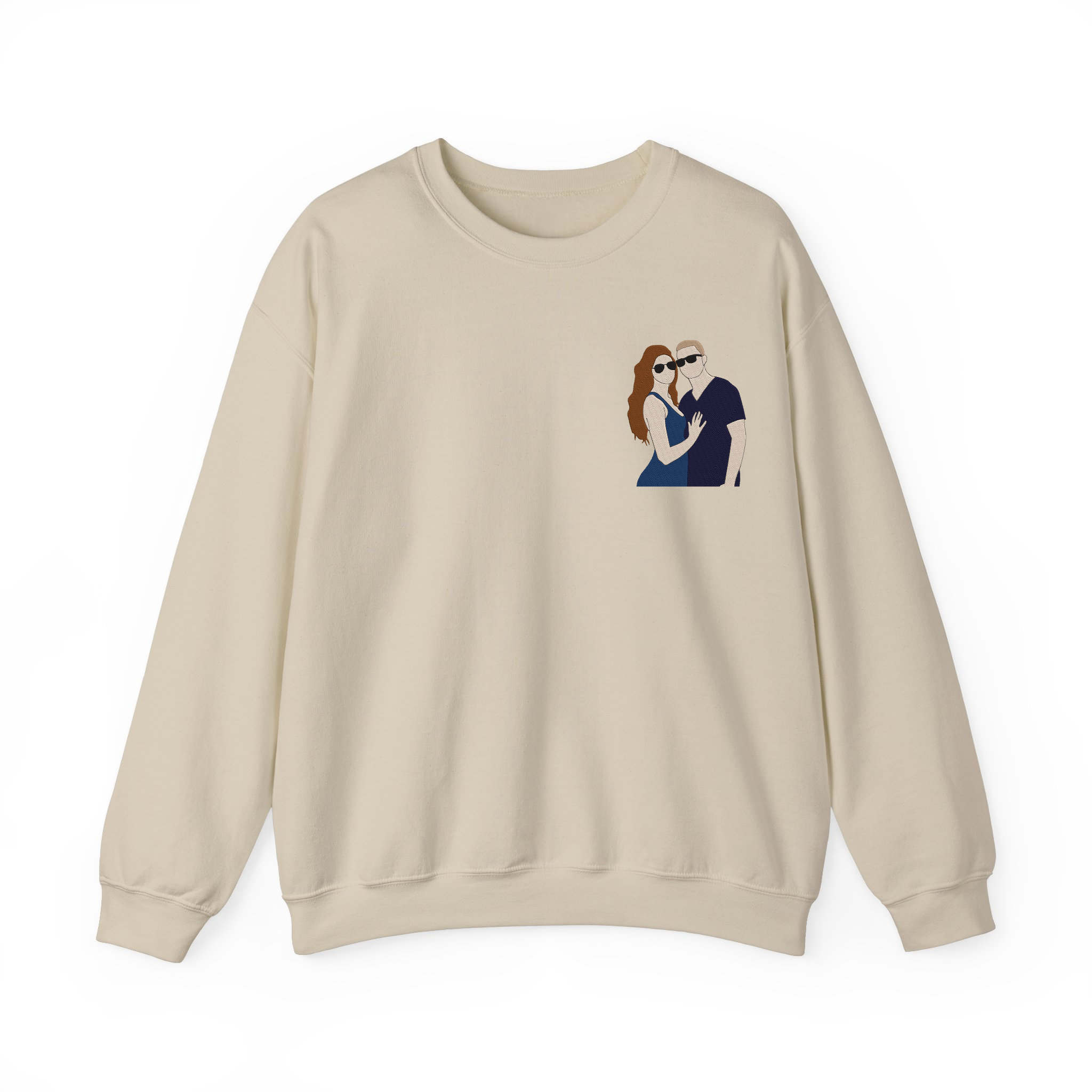 Personalized Embroidered Portrait from Photo Couple Sweatshirt With Custom Text On Sleeve