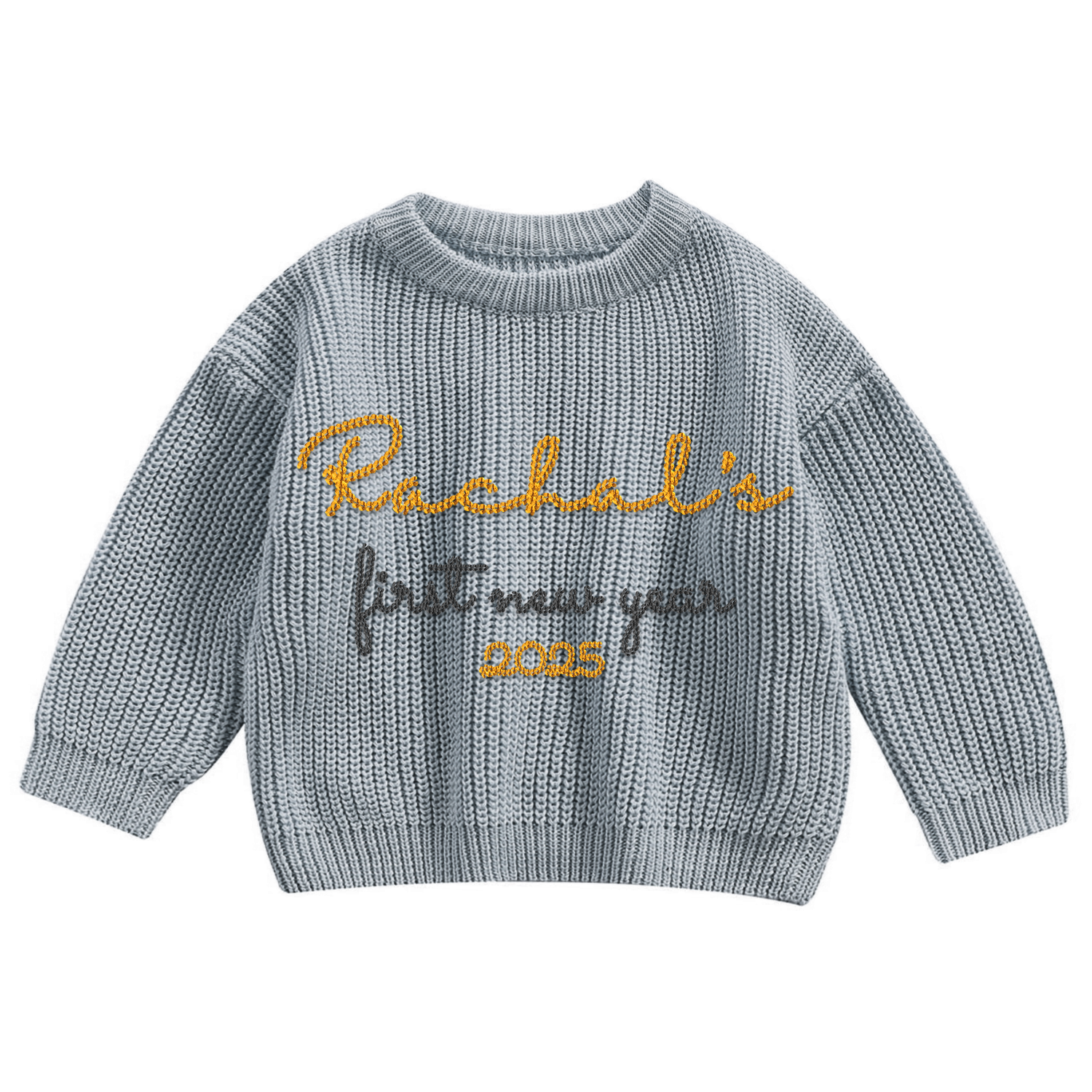 Personalized Baby Name First New Year 2025 Hand Embroidered Baby Knit Sweater