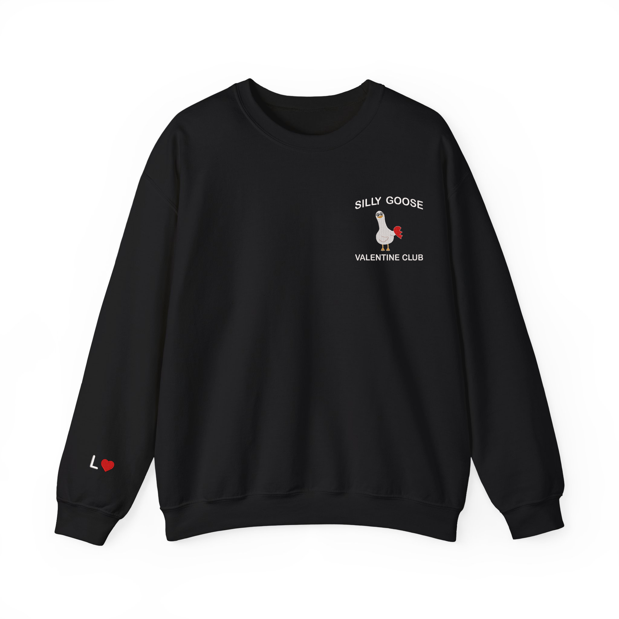 Couple Silly Goose Valentine Club Embroidered Sweatshirt, Hoodie With Custom Initial On Sleeve