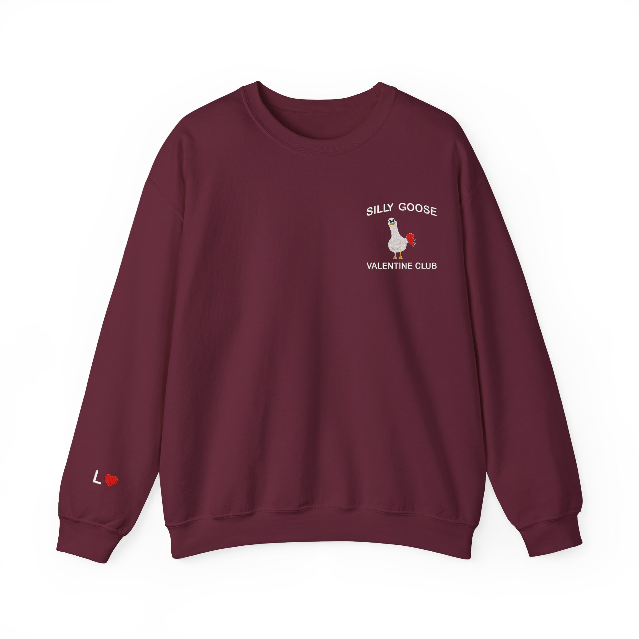 Couple Silly Goose Valentine Club Embroidered Sweatshirt, Hoodie With Custom Initial On Sleeve