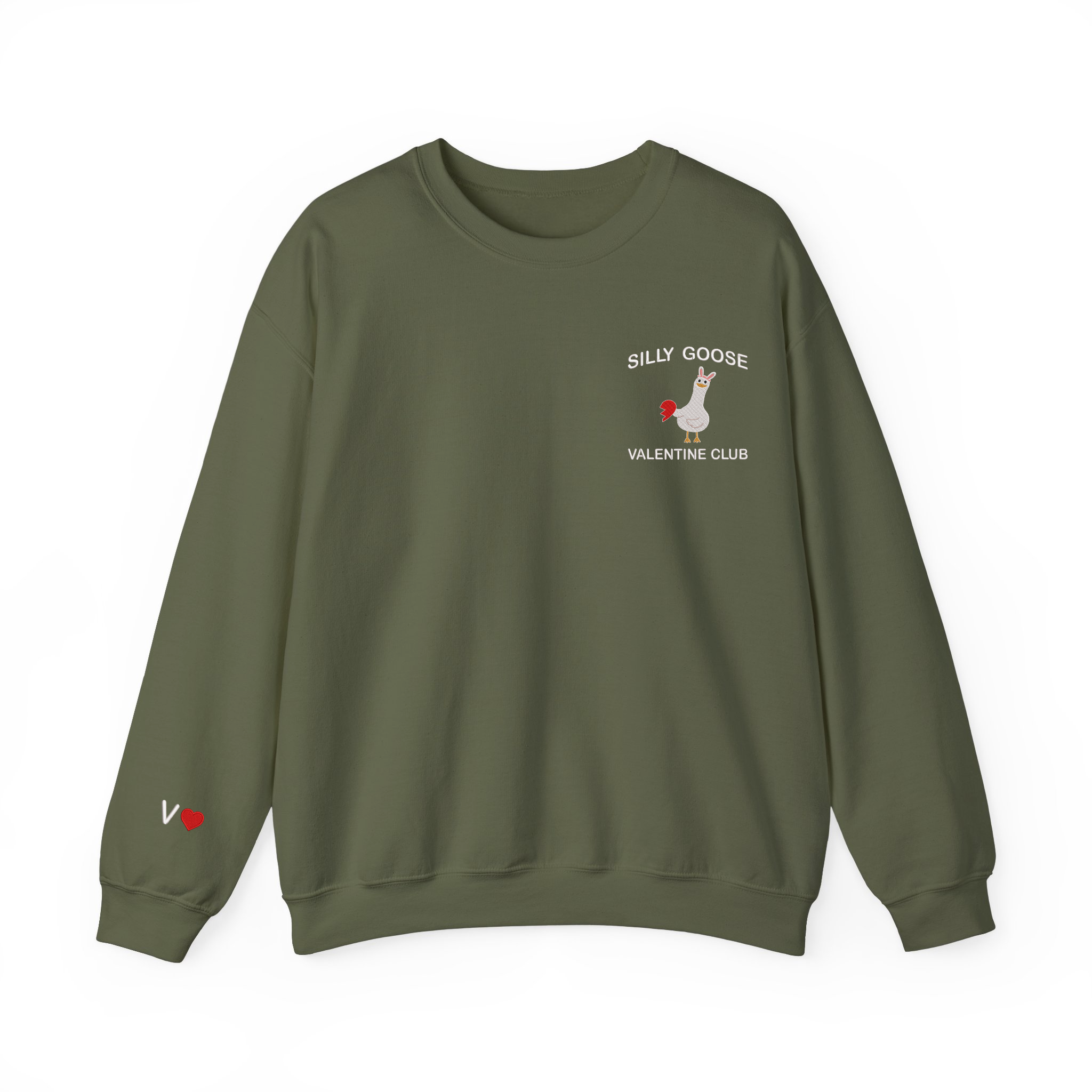 Couple Silly Goose Valentine Club Embroidered Sweatshirt, Hoodie With Custom Initial On Sleeve