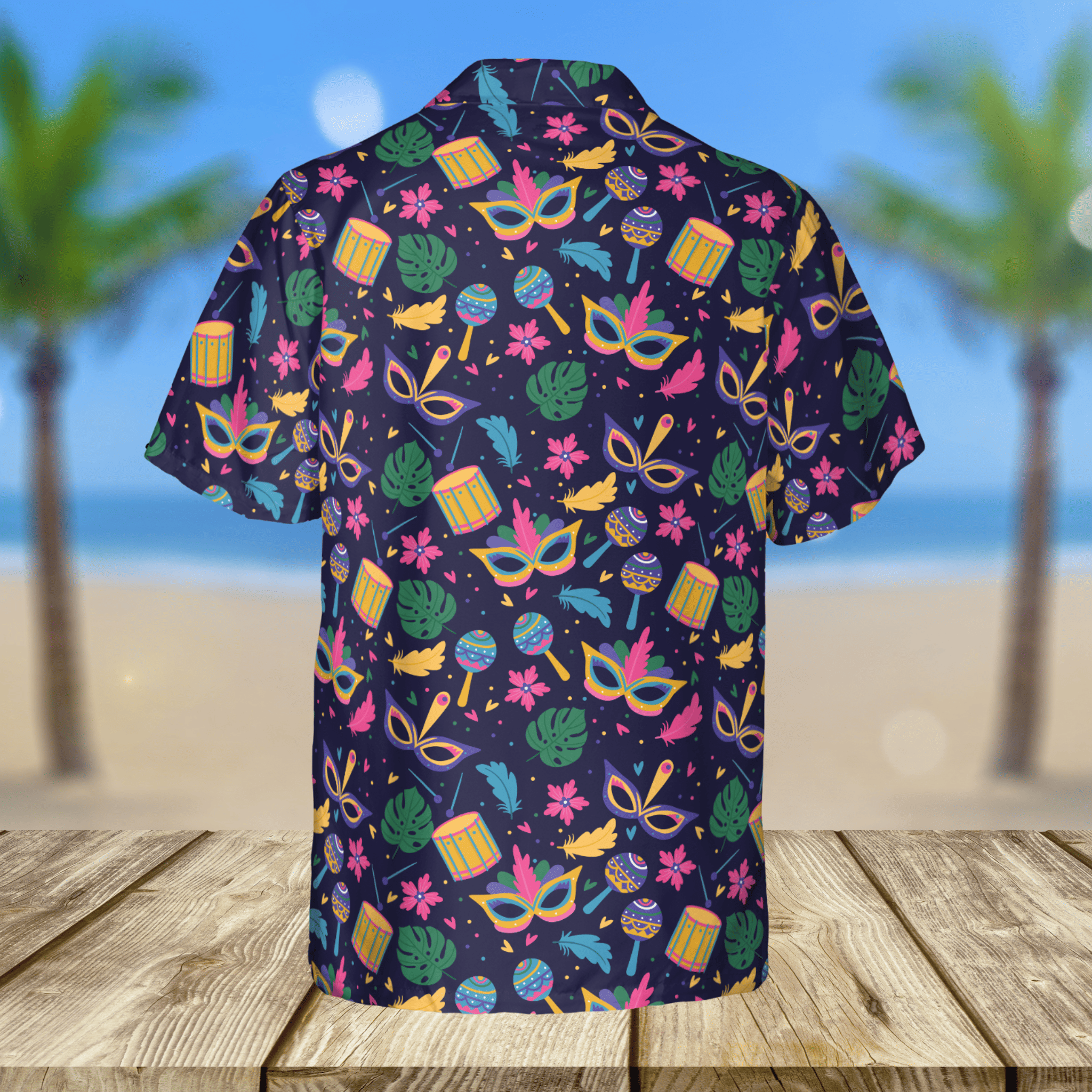 Mardi Gras Fleur De Lis Mask Button Down Hawaiian Shirt