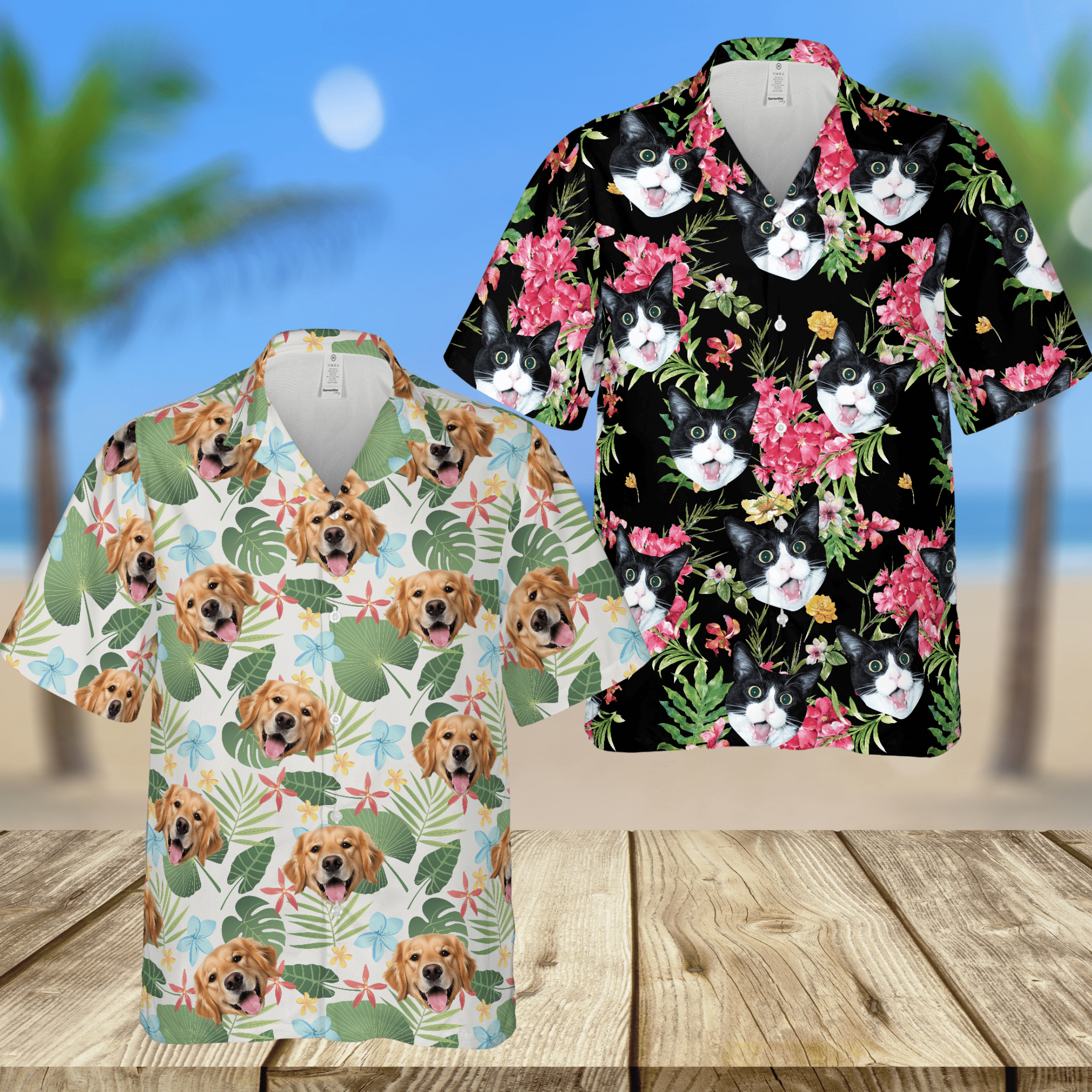 Personalized Pet's Photo Dog Cat Face Tropical Hawaiian Shirt