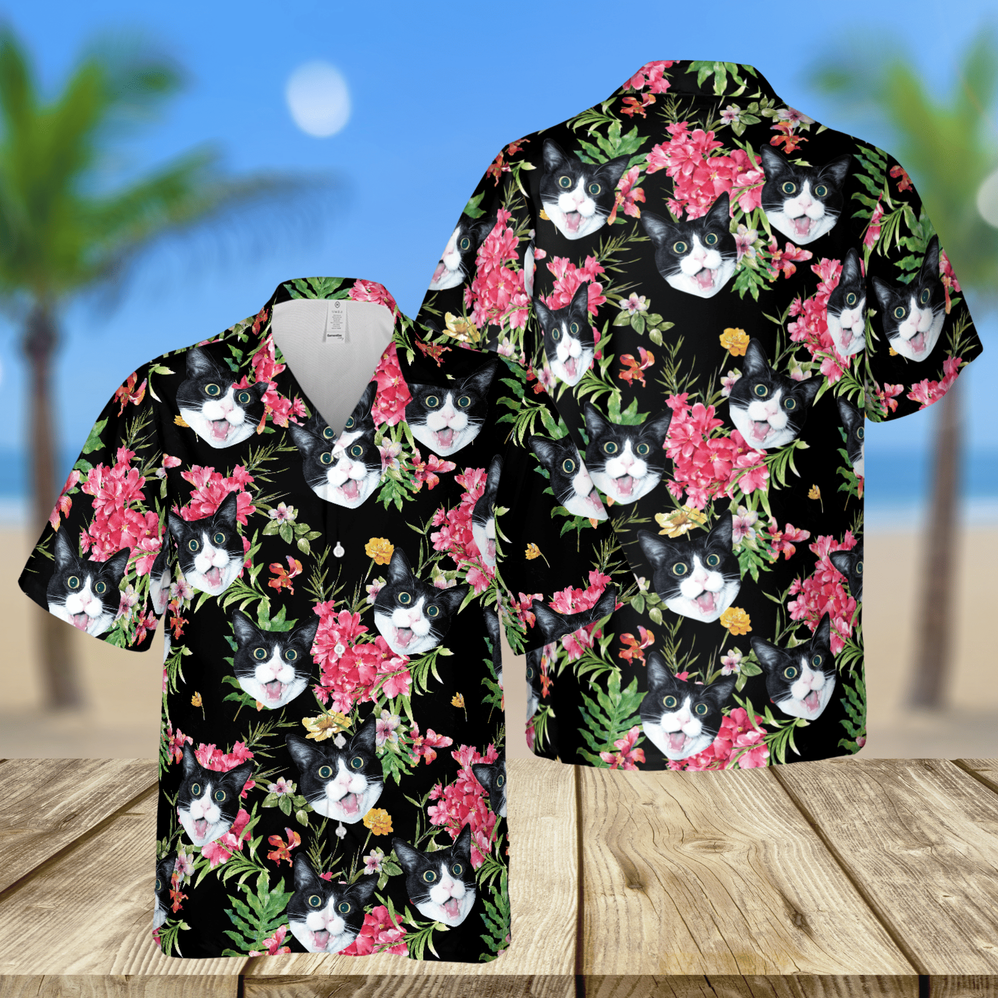 Personalized Pet's Photo Dog Cat Face Tropical Hawaiian Shirt