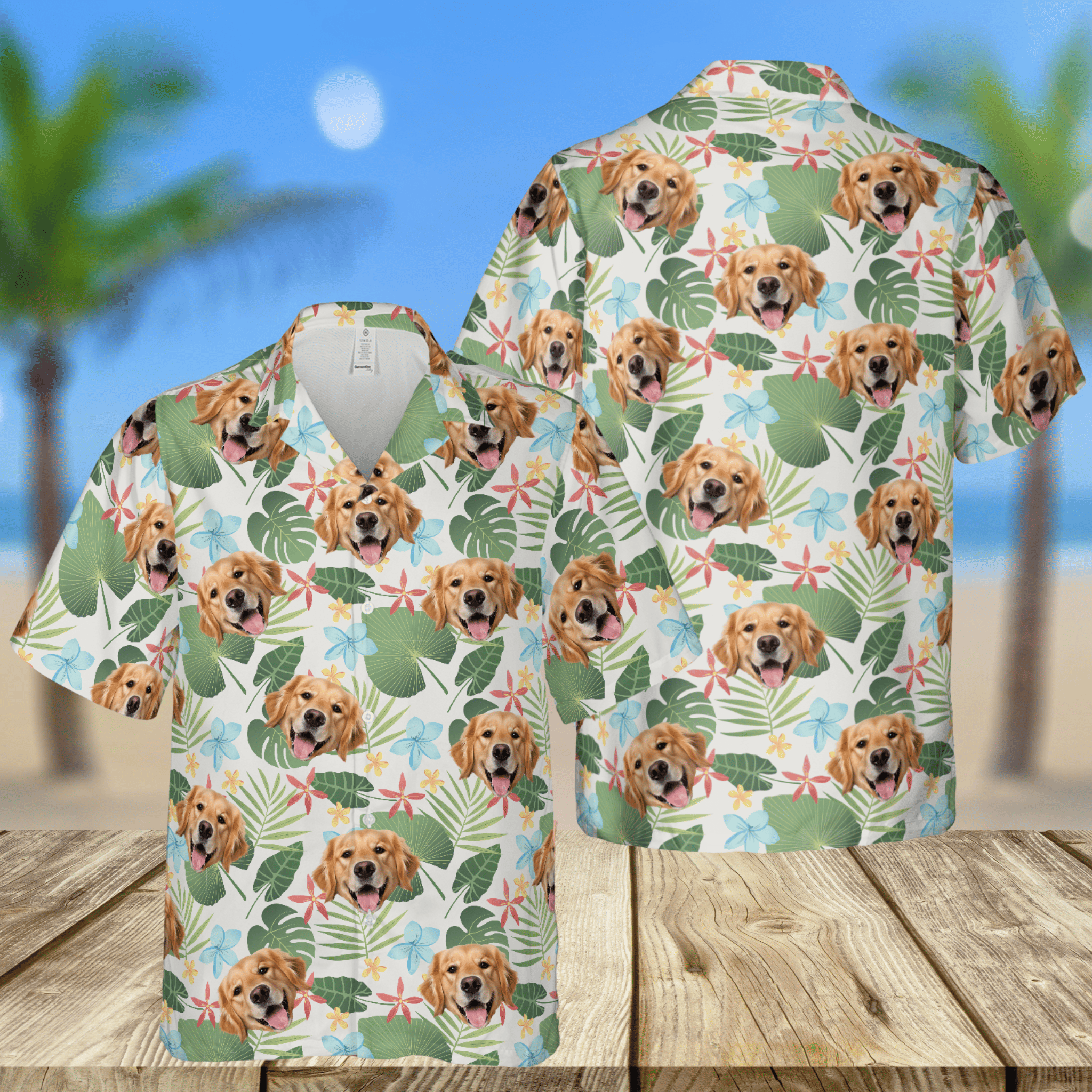 Personalized Pet's Photo Dog Cat Face Tropical Hawaiian Shirt