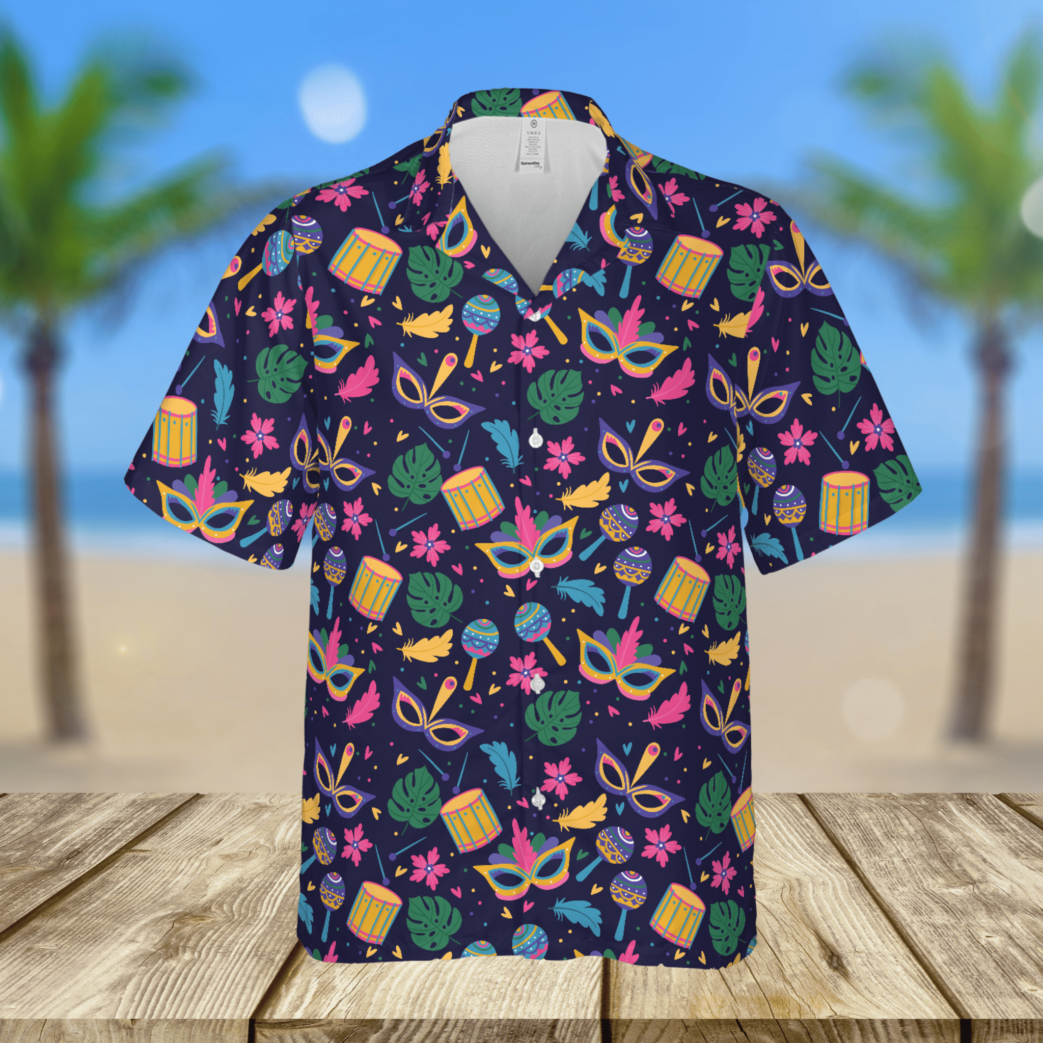 Mardi Gras Fleur De Lis Mask Button Down Hawaiian Shirt