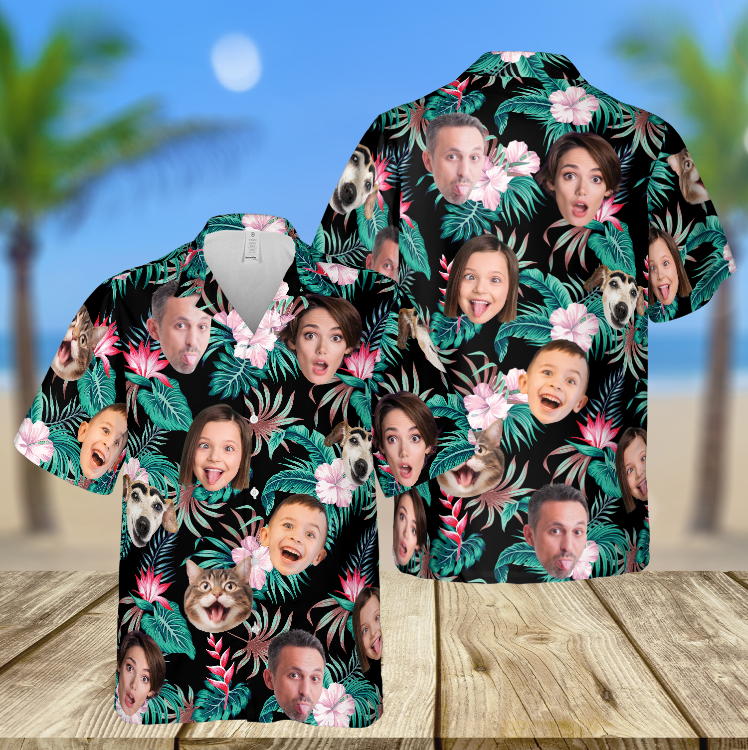 Personalized Family Members's Face Photo Tropical Hawaiian Shirt