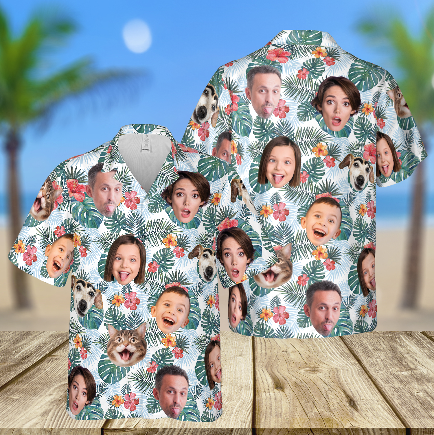 Personalized Family Members's Face Photo Tropical Hawaiian Shirt