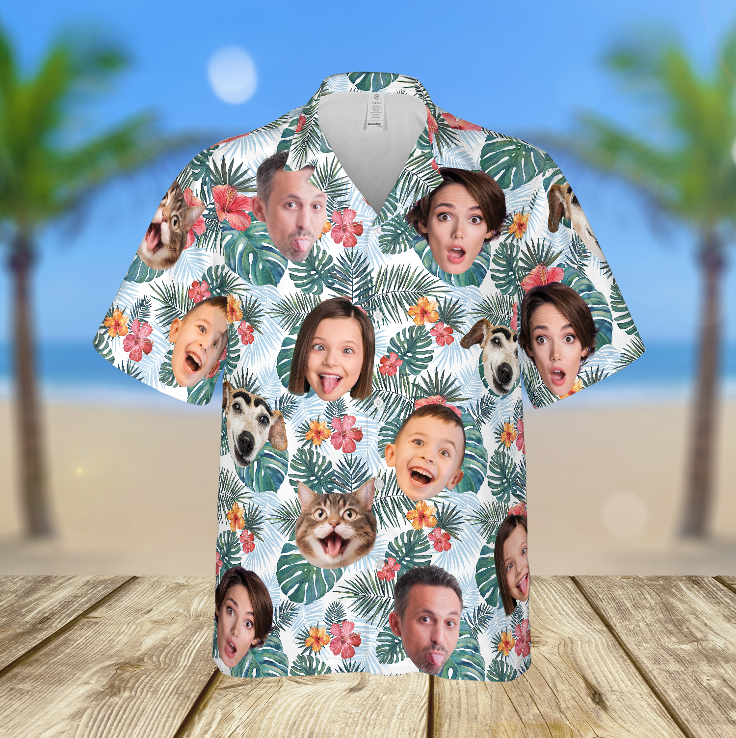 Personalized Family Members's Face Photo Tropical Hawaiian Shirt