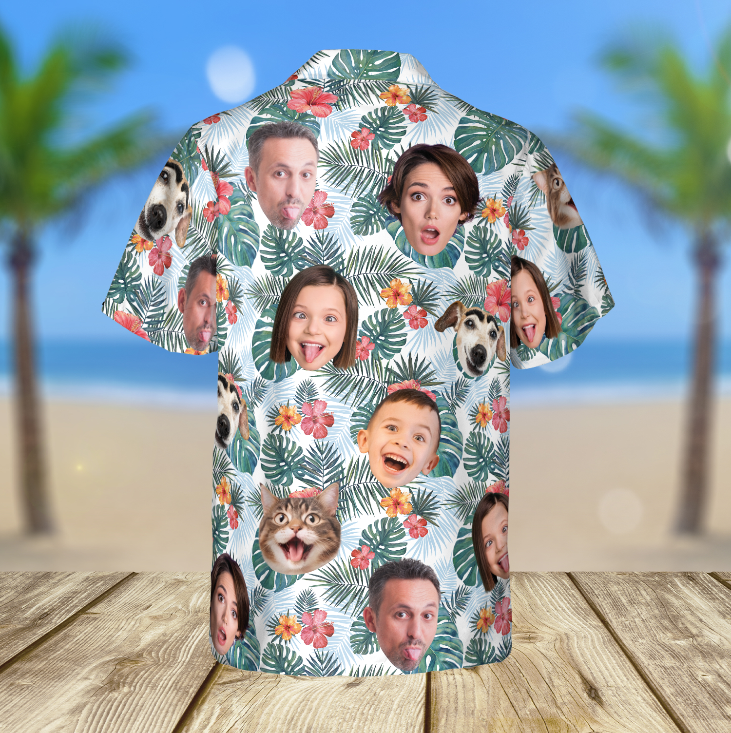 Personalized Family Members's Face Photo Tropical Hawaiian Shirt