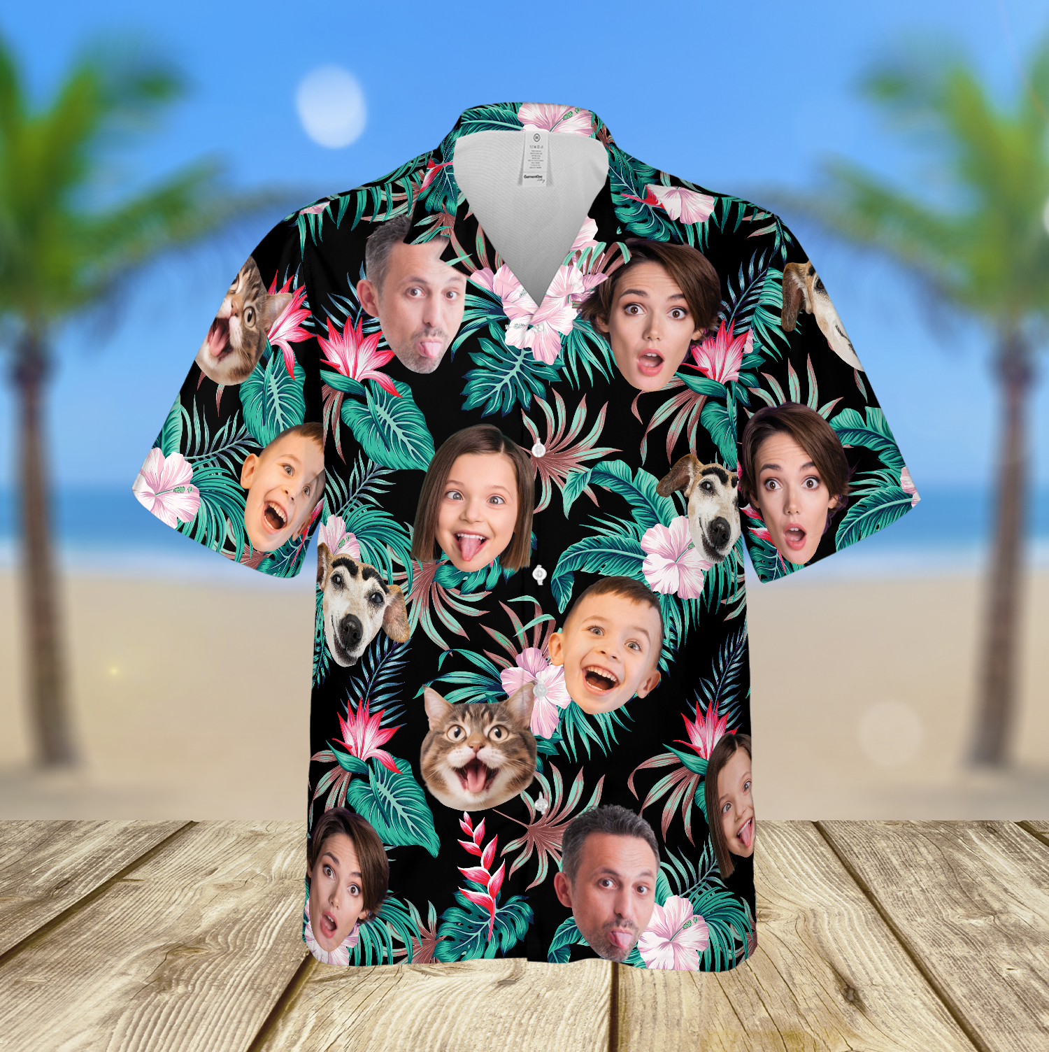 Personalized Family Members's Face Photo Tropical Hawaiian Shirt